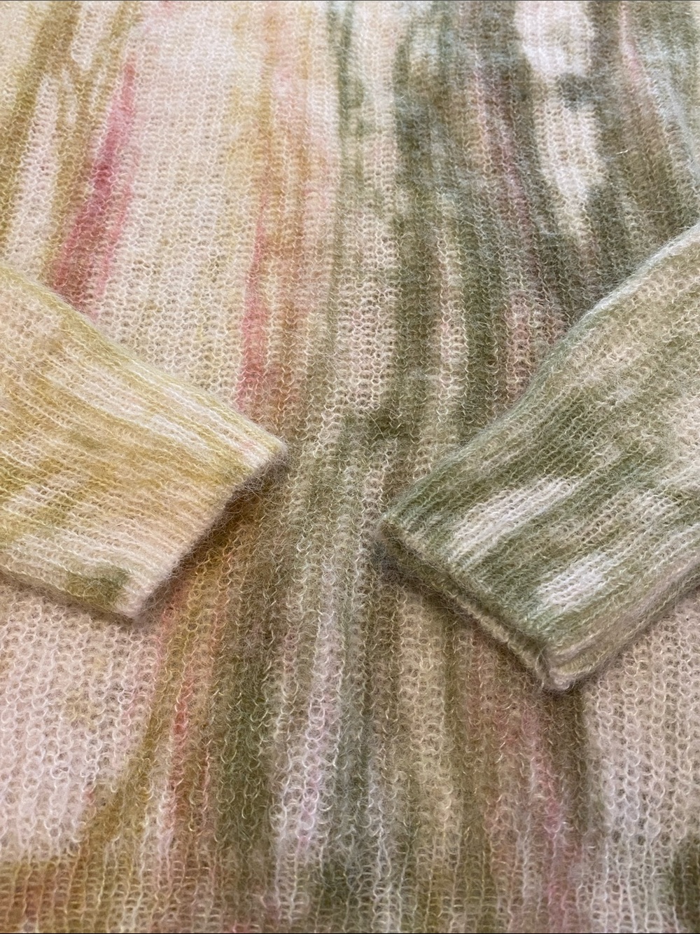 ZARA Alpaca Wool Blend Lightweight Sweater Abstract Tie-Dye Crewneck Green Small - Picture 4 of 9
